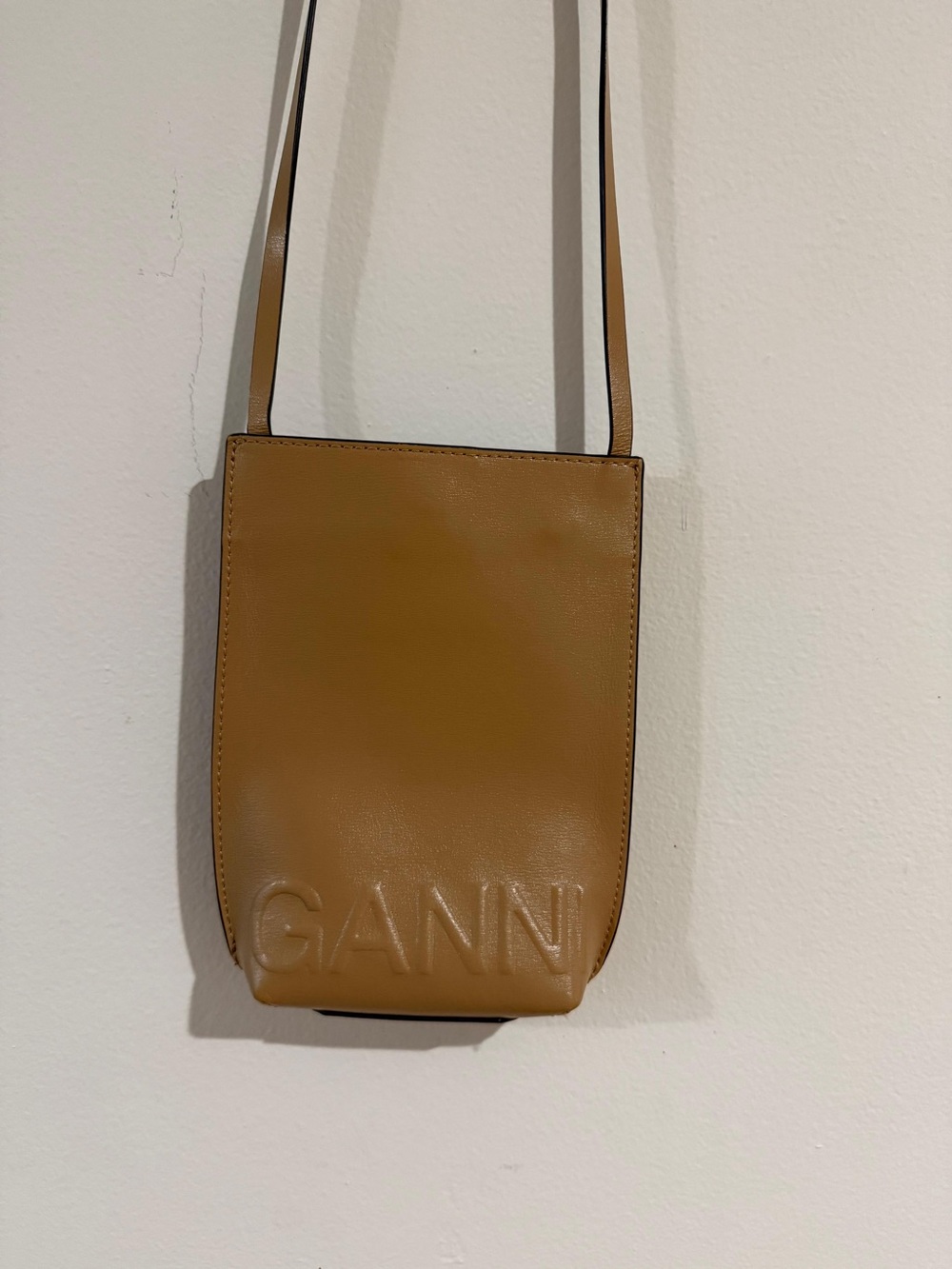 Ganni Embossed Tan Leather Crossbody Pouch